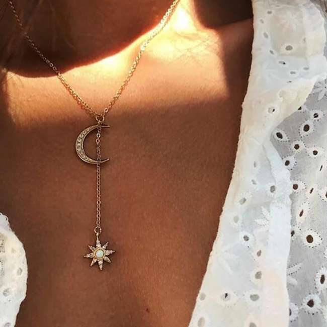 Fashion Moon Rhinestone Opal Necklaces