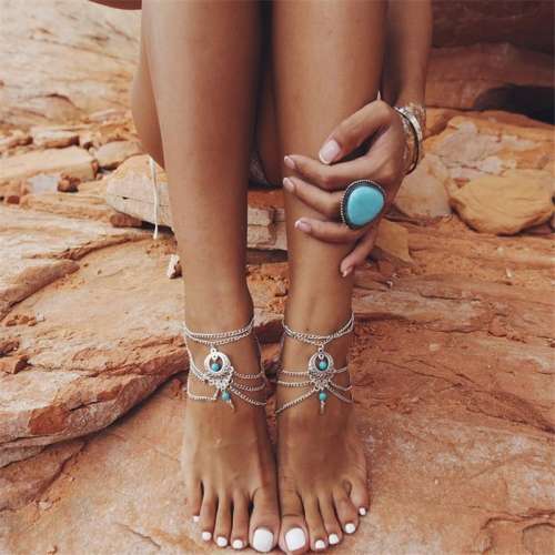Boho Style Turquoise Beach Anklet Chain Wedding Foot Jewelry