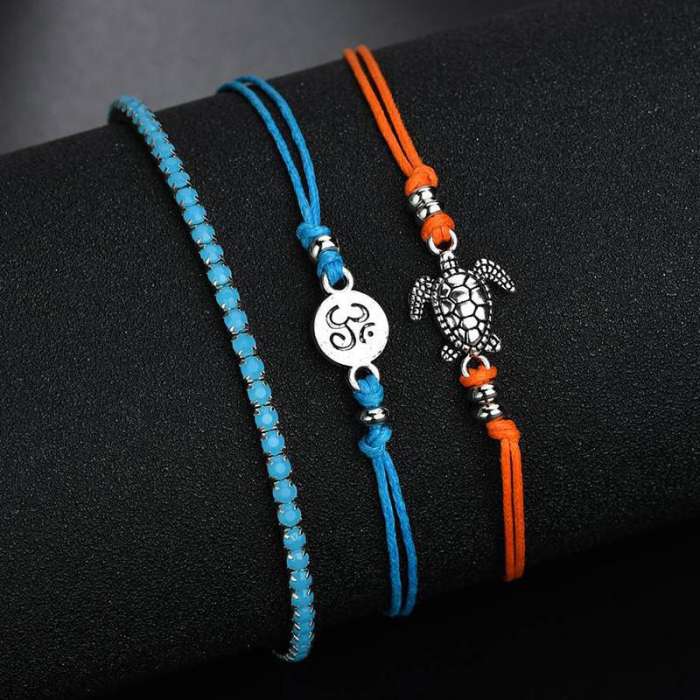 Bohemia Simple Weave Little Turtle Multilayer Anklets