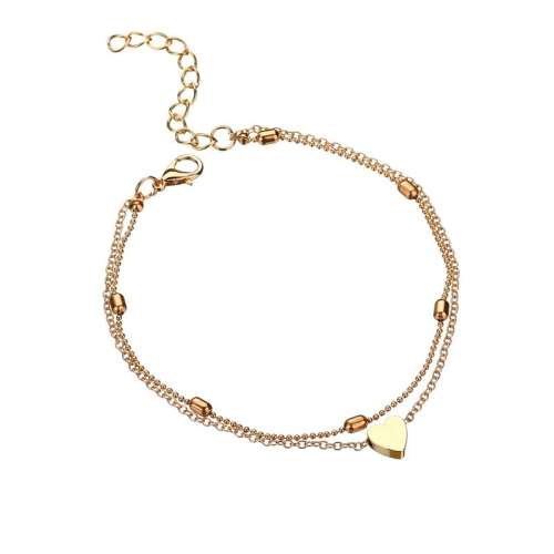 Women Simple Heart Anklet Double Layer Chain Sexy Foot Anklet