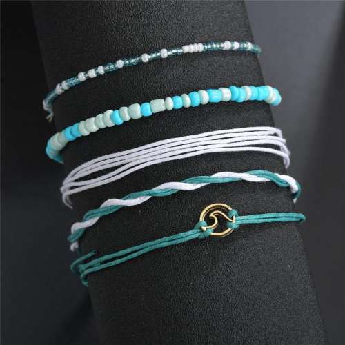 5pc/set Multi Layered Turquoise Chains Beach Anklet Foot Bracelet Set Ankle Jewelry For Women