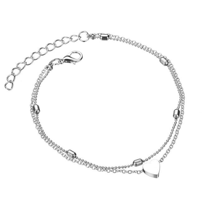 Women Simple Heart Anklet Double Layer Chain Sexy Foot Anklet