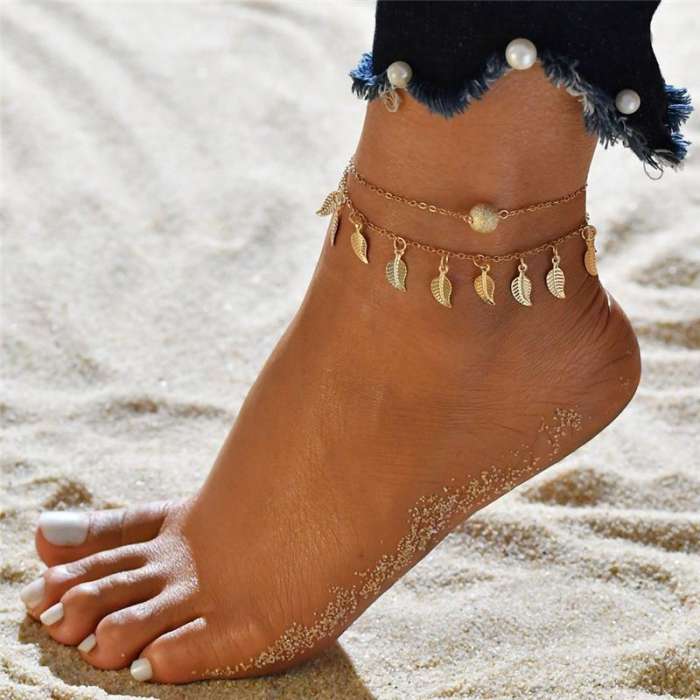 3pc/set Women Summer Leaves Tassel Beach Anklet Pendant Layers Anklet
