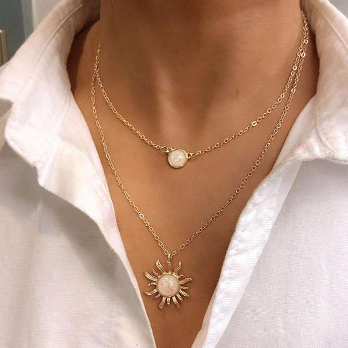 Fashion Opal Sunflower Multilayer Necklaces