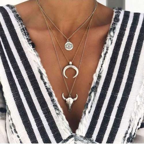Women Fashionable Simple Alloy Multi-layer Necklace