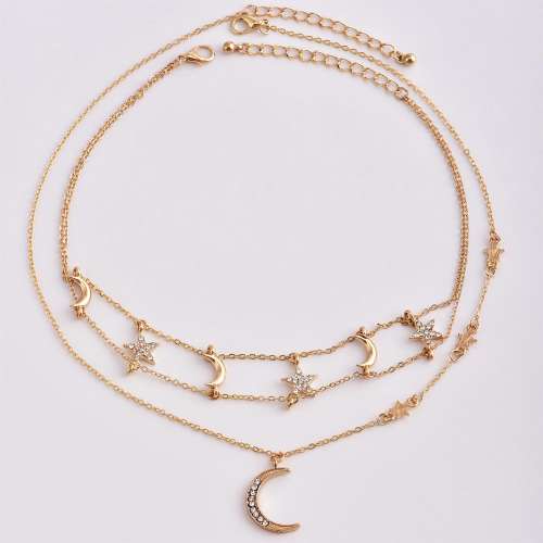 Crystal Choker Moon with Star Pendant Necklace