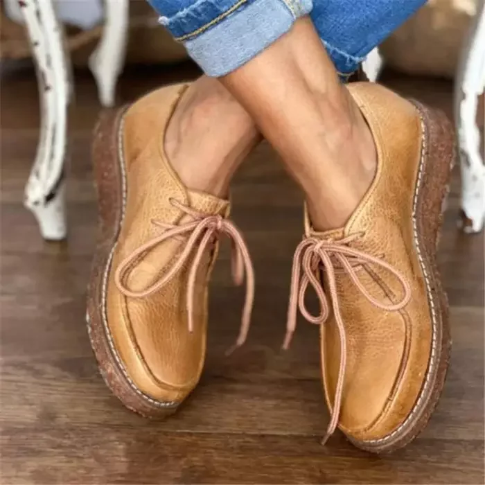 Women Coze Vegan Leather Lace Up Flat Shoes
