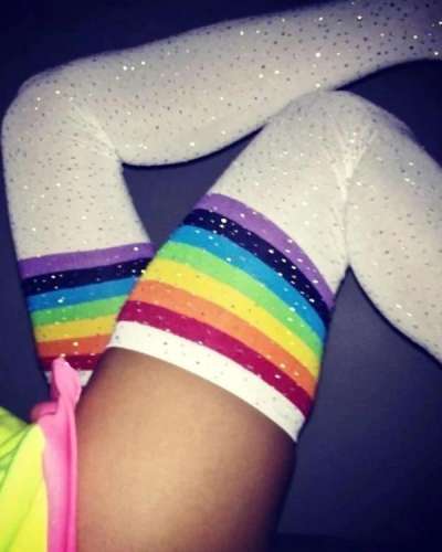 Glittering Rainbow Rhinestone Striped Over Knee-Socks