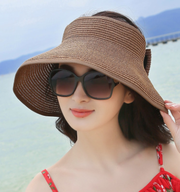 Women Foldable Bowknot Empty Top Wide Brim Beach Sun Straw Hats