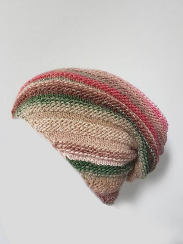 Warm Knitted Hat with Rainbow Stripes