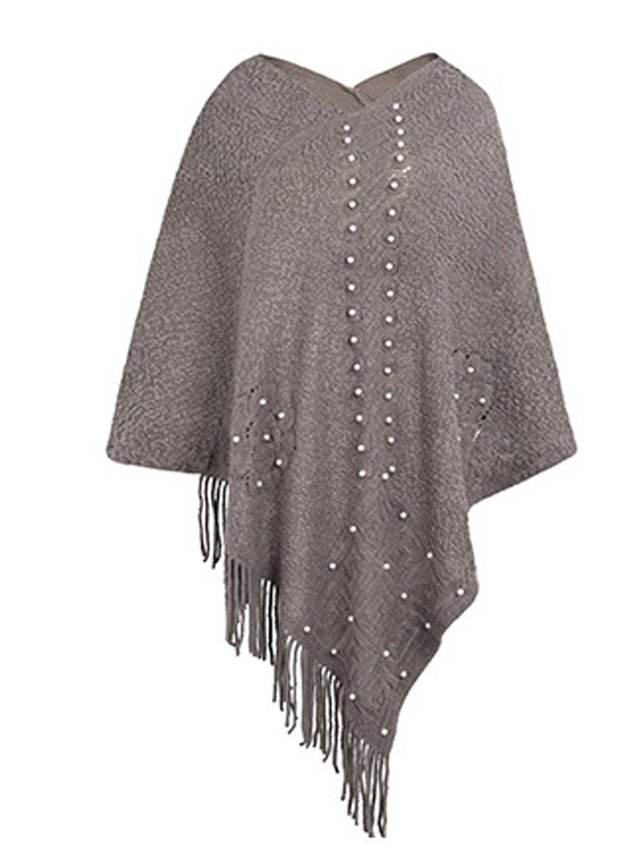 Scarves & Shawls Vintage fringed pearl plain shawl Shawl cloak sweater women beaded tassel sweater