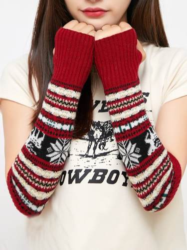 Christmas wool elk snowflake half-finger gloves