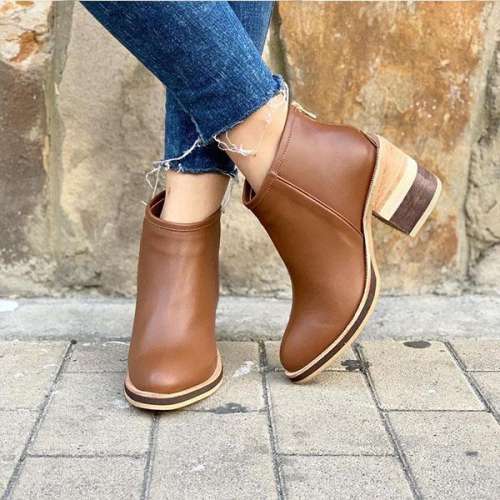Women Simple Chunky Heel Ankle Boots