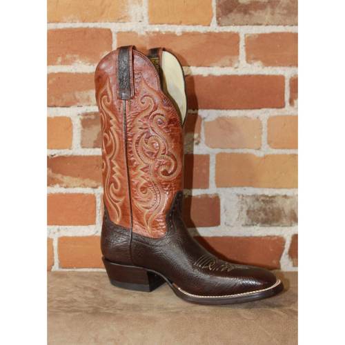 Men's 13  Leather Boot W/Brown Cowhide Vamp and Spanish Rust Top