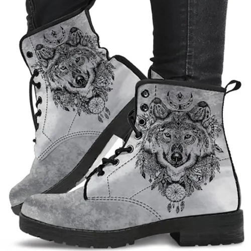 Casual Wolf Print Martin Boots