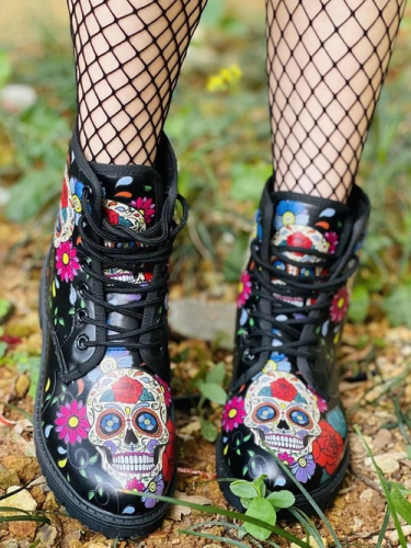 Skull Print Martin Boots