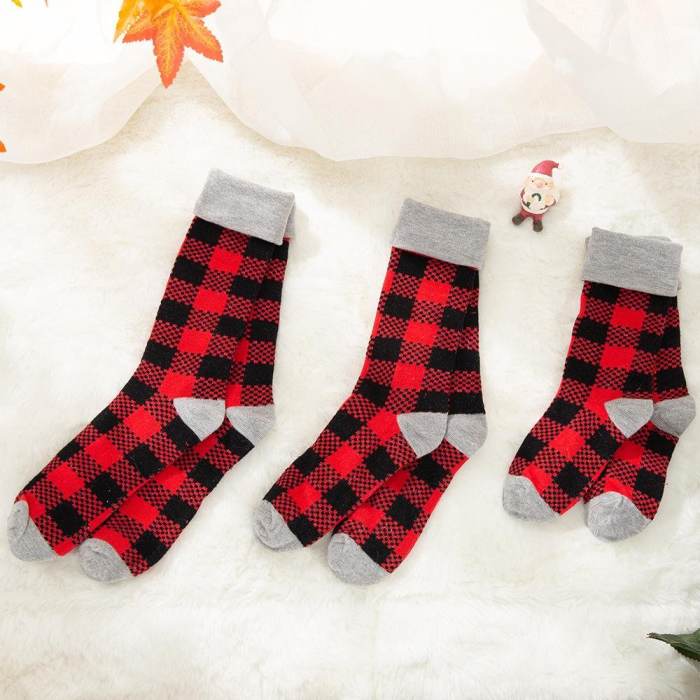 Autumn And Winter Contrast Color Plaid Parent-child Socks