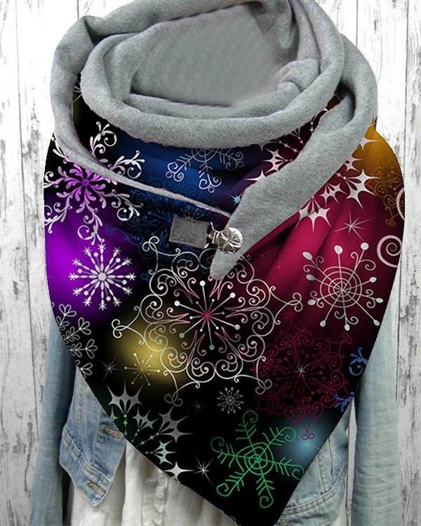 Women Ombre Snowflake Christmas Scarves with Button