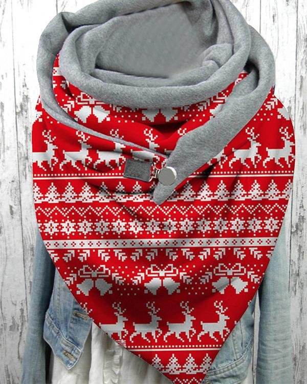 Women Shawl Casual Winter Scarf Christmas Scarves with Button