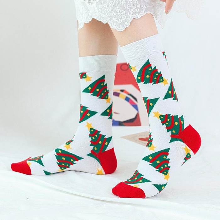 Christmas Style Print Color Block Breathable Trendy Socks