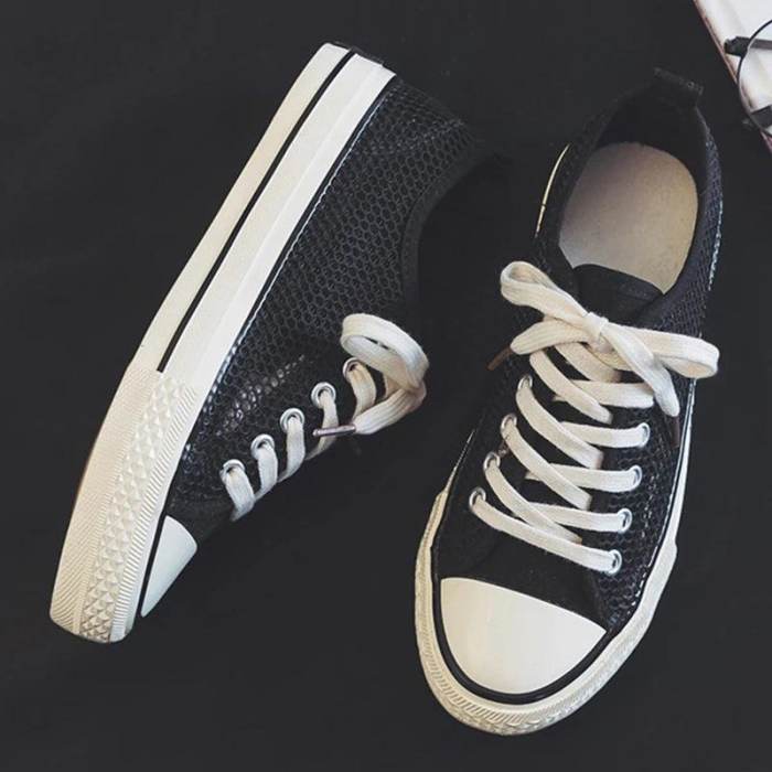 Fashion Mesh Breathable Lace-Up Canvas Sneakers