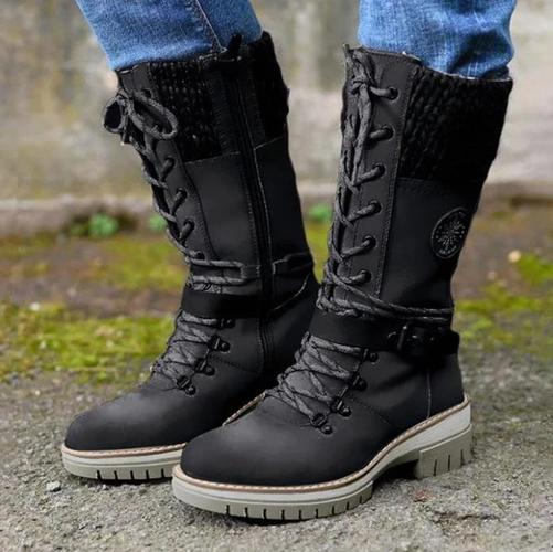 Leather Buckle Wool Stitching Martin Boots