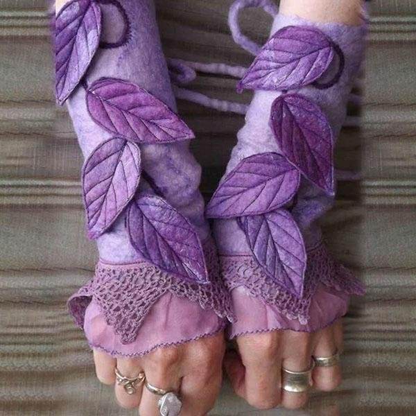 Retro Elegant Floral Leaf Appliqued Lace Gradient Fingerless Gloves