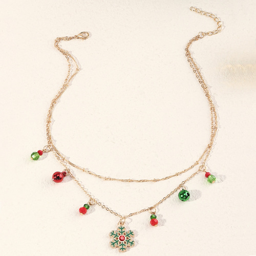 Christmas Bell Snowflake Double Necklace