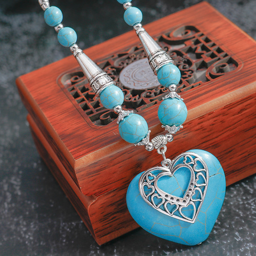 Ethnic Style Bohemian Turquoise Heart Necklace