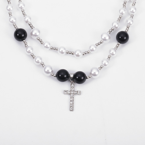 Simple Cross Pearl Necklace