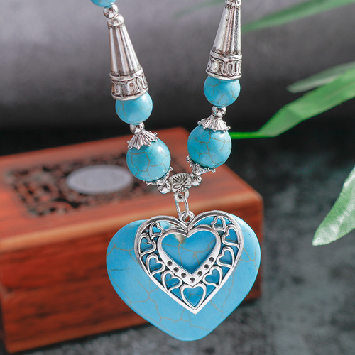 Ethnic Style Bohemian Turquoise Heart Necklace