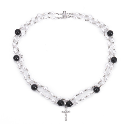 Simple Cross Pearl Necklace