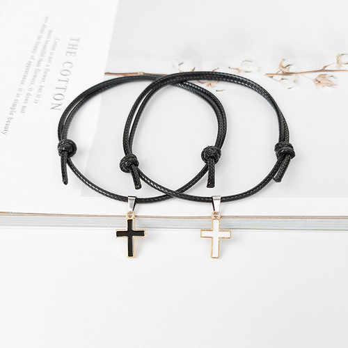 Personalized Cross Pendant Couple Bracelets