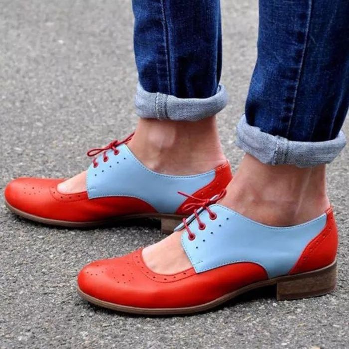 Womens Color Block Leather Cutout Oxfords Loafers Shoes