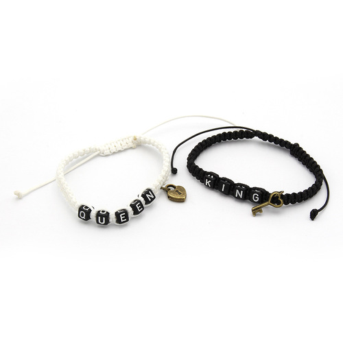 King And Queen Letter Design Couple Braided Bracelet
