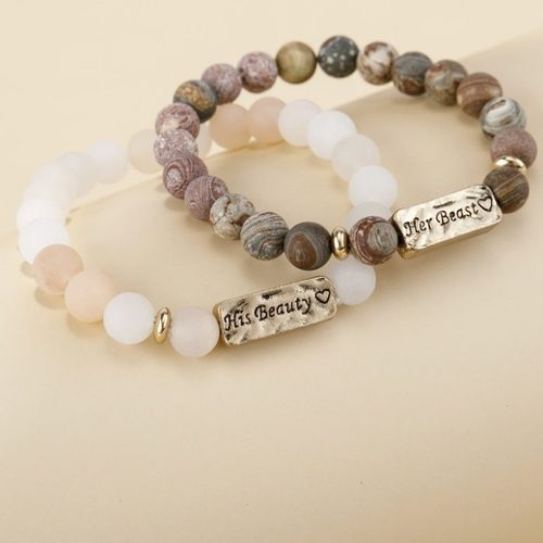 Colorful Beaded Natural Stone Couple Bracelet