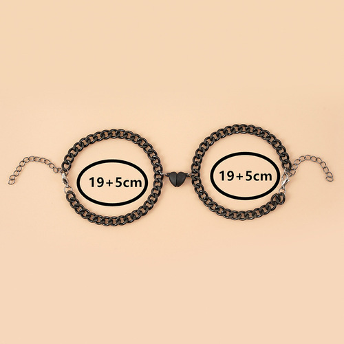 Magnetic Heart Charm Black Steel Couple Bracelet