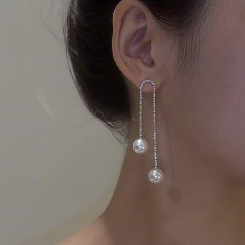 Tassel Zircon Pearl Earrings