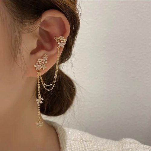 Fashion flower zircon tassel earrings