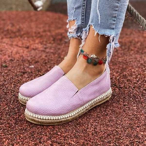 Women Solid Color Straw Woven Flat Loafers