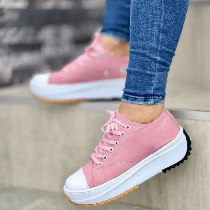 🎁BIG SALE 60% OFF🎁Women's Fashion Canvas Color-Blocking Lace-up Platform Heel Sneakers