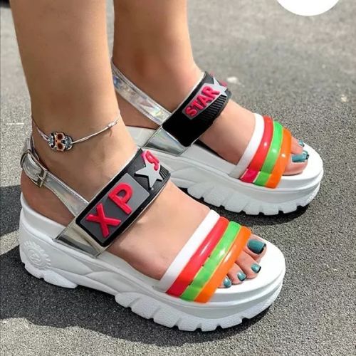 Cute Adjustable Buckle Multicolor Band Sandals