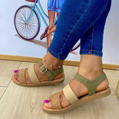 Casual Leather Buckle Flat Sandals