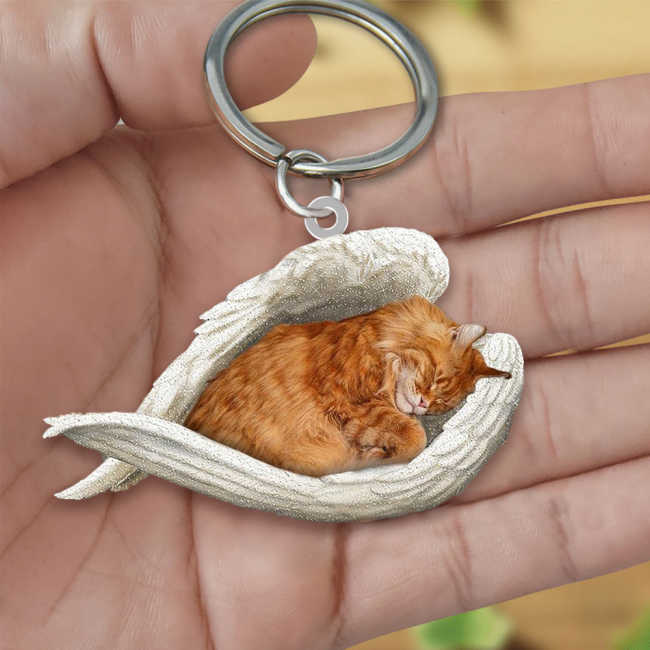 Maine Coon Cat Sleeping Angel Acrylic Keychain | Shop Now