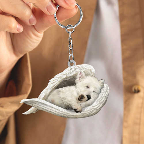 West highland white terrier Sleeping Angel Acrylic Keychain | Shop Now