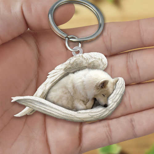 American Eskimo Sleeping Angel Acrylic Keychain | Shop Now