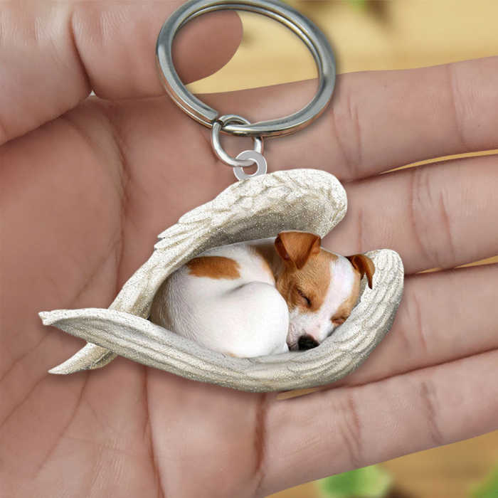 Jack Russell Terrier Sleeping Angel Acrylic Keychain | Shop Now