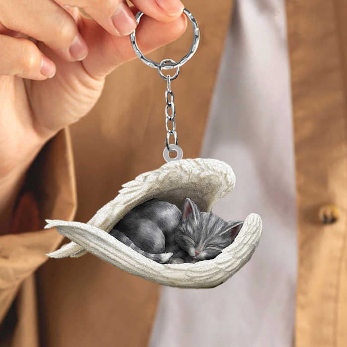 Cat Sleeping Angel Acrylic Keychain | Shop Now