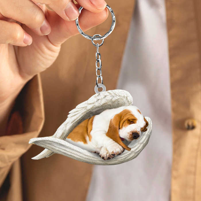 Basset hound Sleeping Angel Acrylic Keychain | Shop Now
