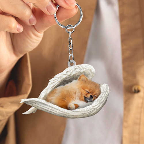 Pomeranian Sleeping Angel Acrylic Keychain | Shop Now